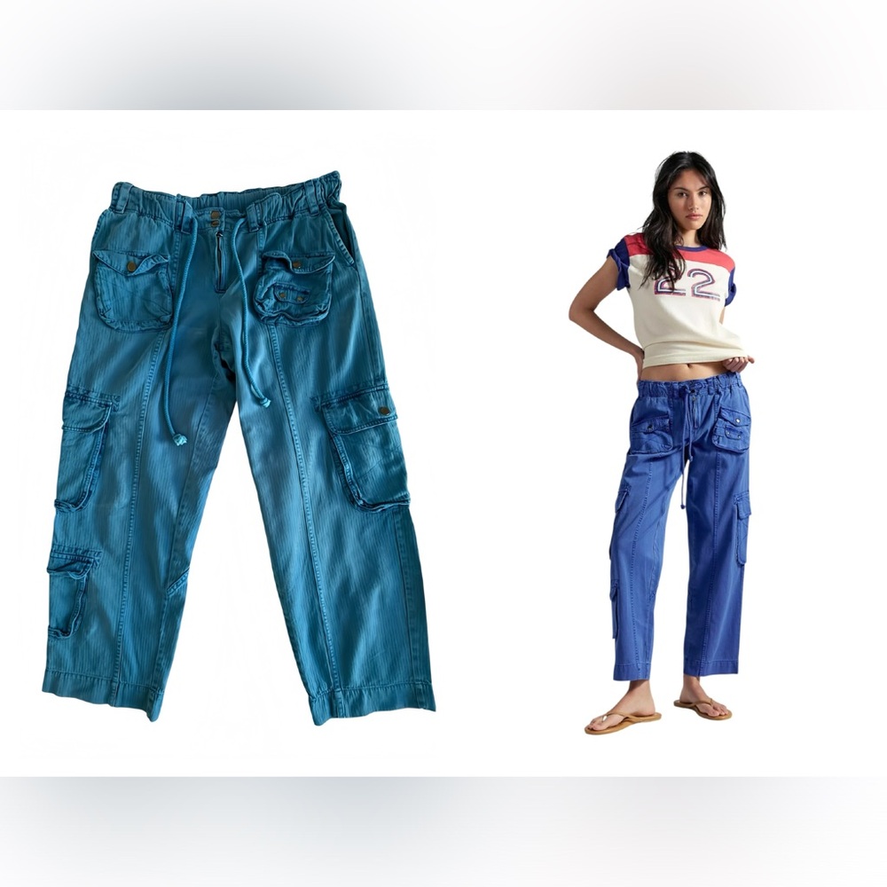 We The Free Tahiti Cargo Pants W’s M Lake Victoria Blue Cargo Joggers Utility - Picture 1 of 16